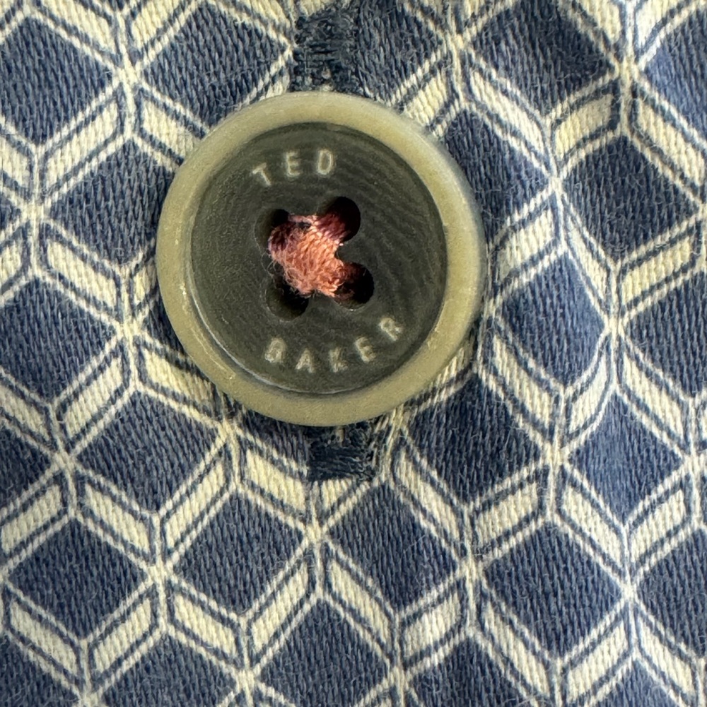 Ted Baker London Blue Geometric Diamond Print Short Sleeve Button Down Shirt XL - Picture 10 of 15